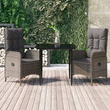 vidaXL 3-delige Tuinset met kussens poly rattan zwart