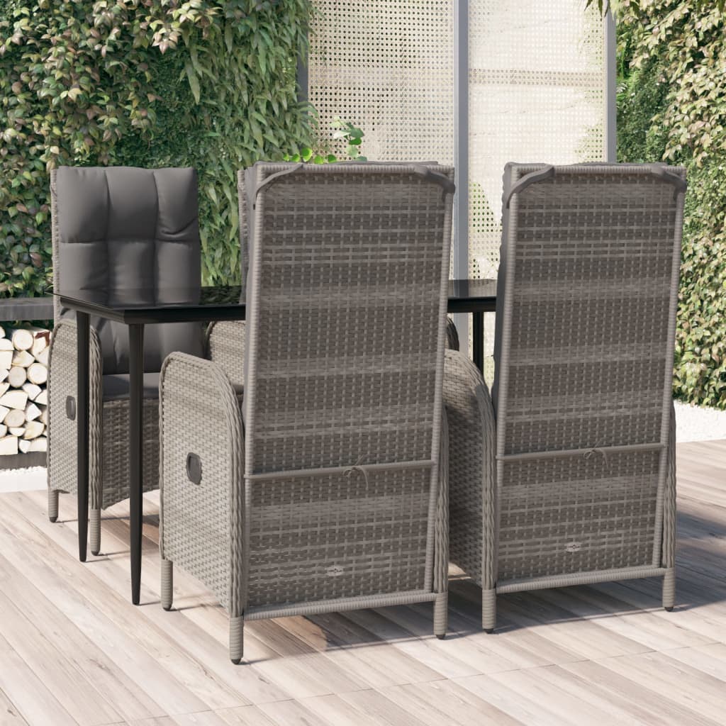 vidaXL 3-delige Tuinset met kussens poly rattan zwart