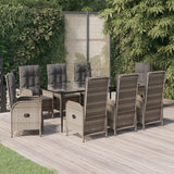 vidaXL 3-delige Tuinset met kussens poly rattan zwart