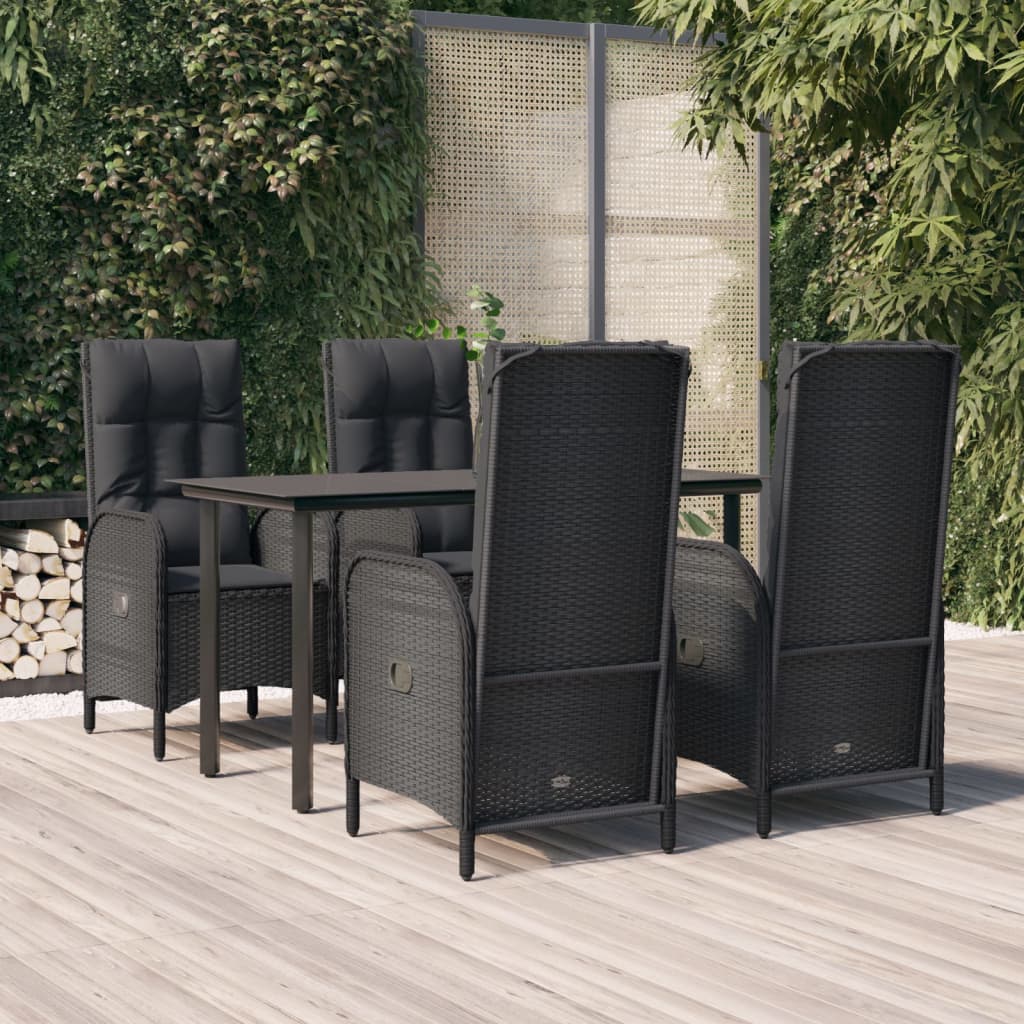vidaXL 3-delige Tuinset met kussens poly rattan zwart