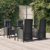 vidaXL 3-delige Tuinset met kussens poly rattan zwart