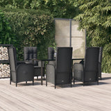 vidaXL 3-delige Tuinset met kussens poly rattan zwart
