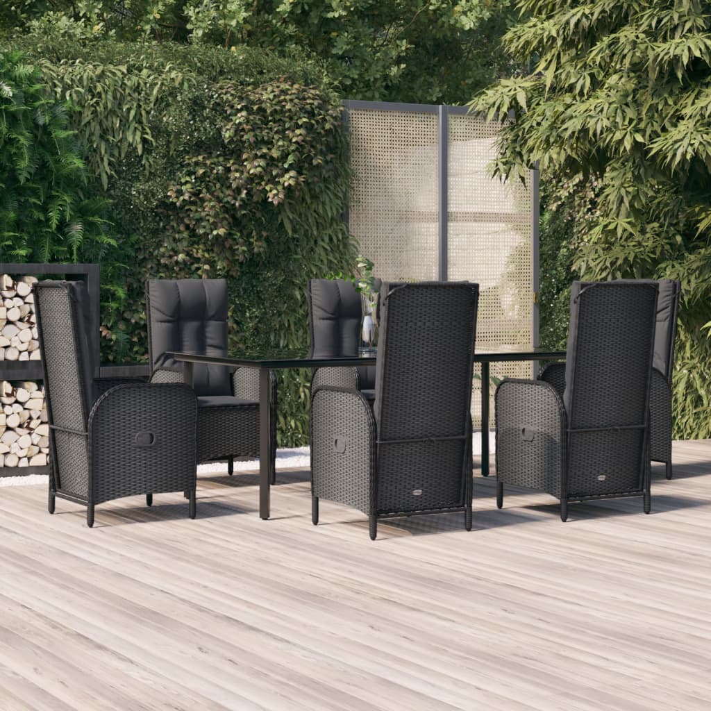 vidaXL 3-delige Tuinset met kussens poly rattan zwart