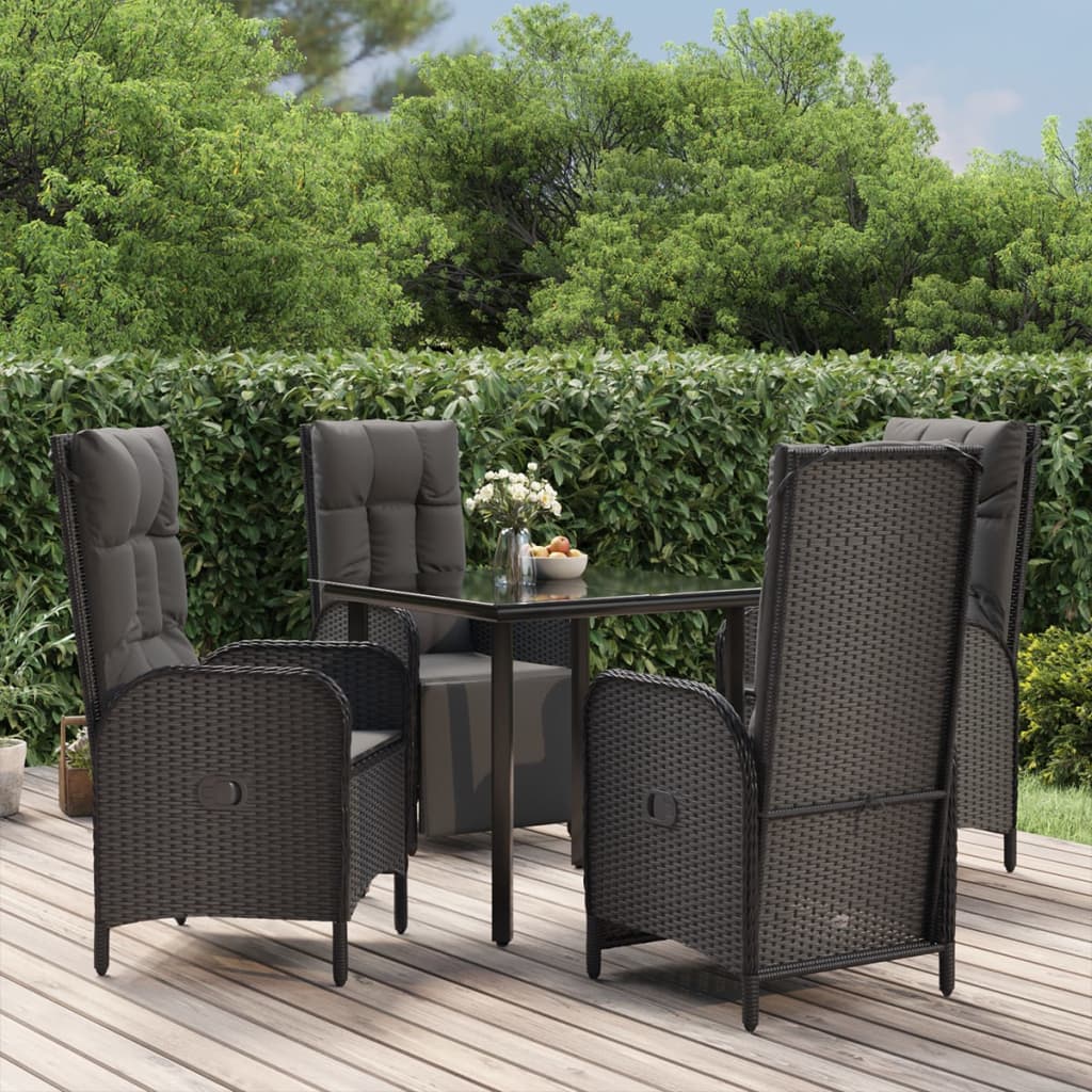 vidaXL 3-delige Tuinset met kussens poly rattan zwart