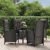 vidaXL 3-delige Tuinset met kussens poly rattan zwart