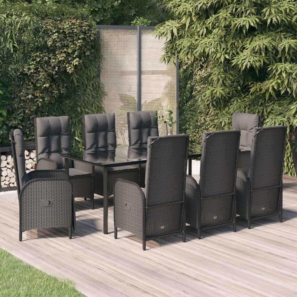vidaXL 3-delige Tuinset met kussens poly rattan zwart
