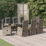 vidaXL 3-delige Tuinset met kussens poly rattan zwart