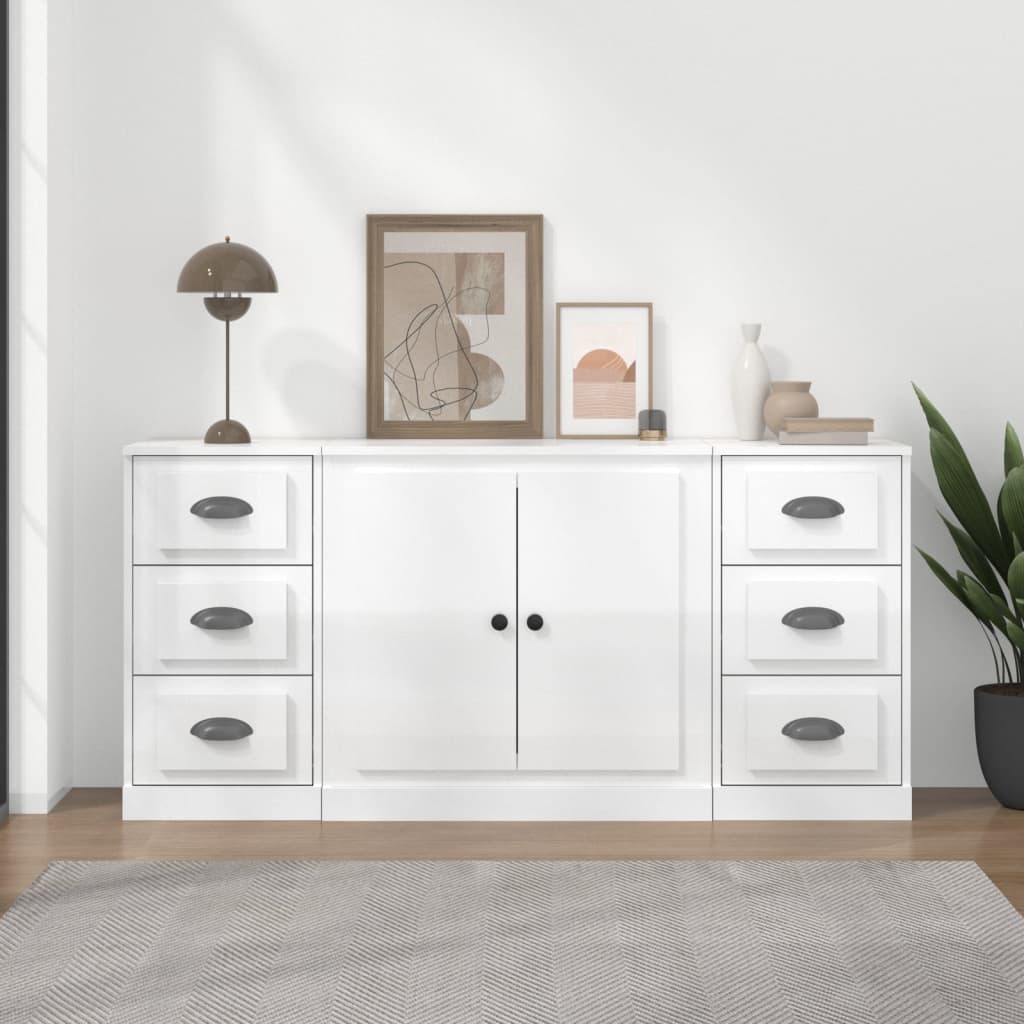 vidaXL Dressoirs 3 st bewerkt hout wit