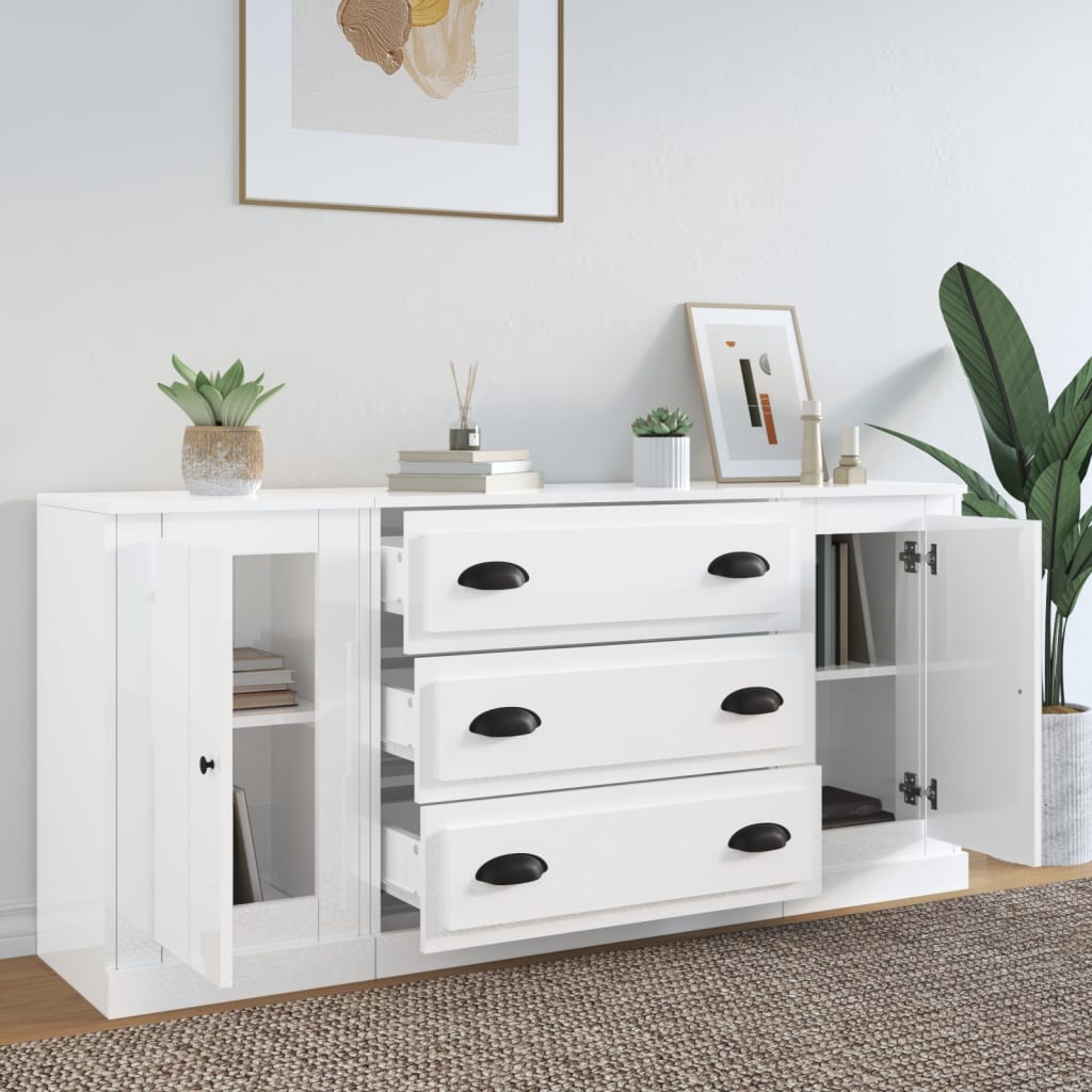 vidaXL Dressoirs 3 st bewerkt hout wit