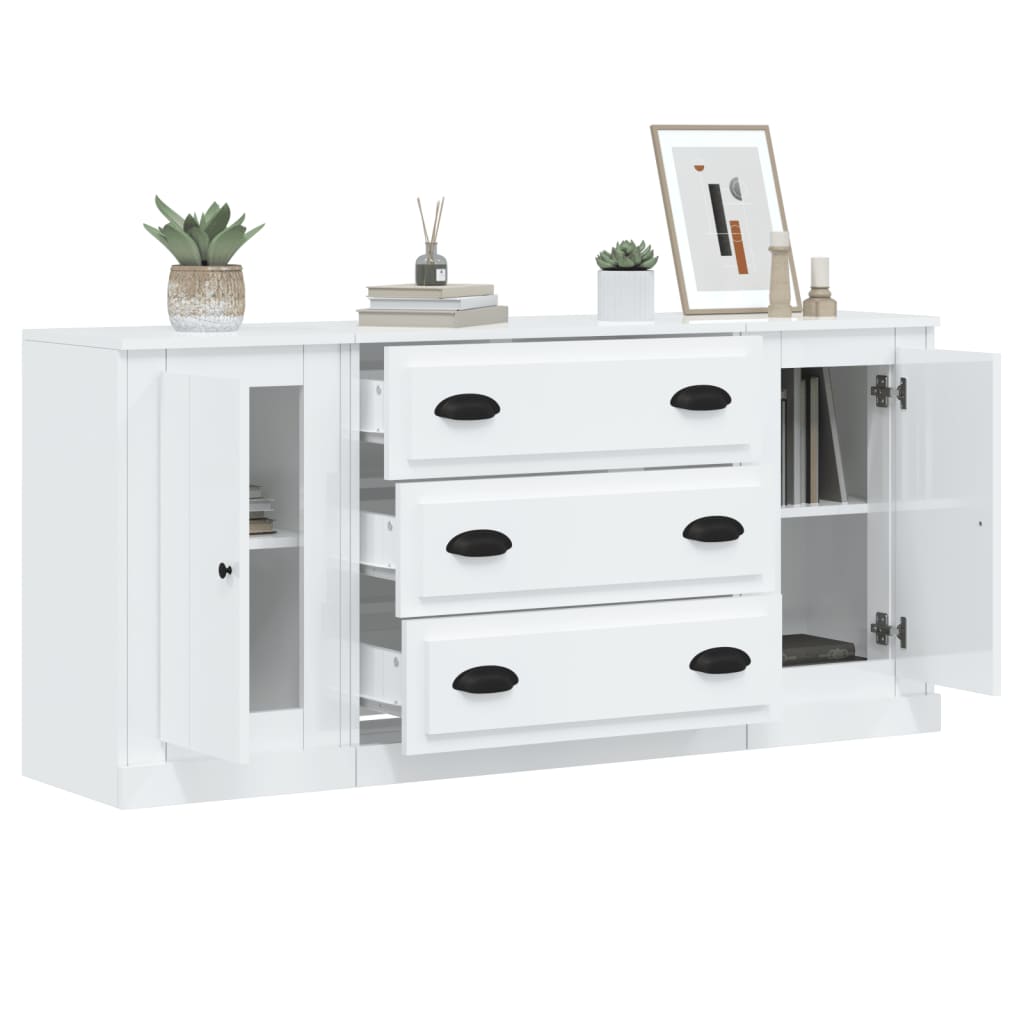 vidaXL Dressoirs 3 st bewerkt hout wit