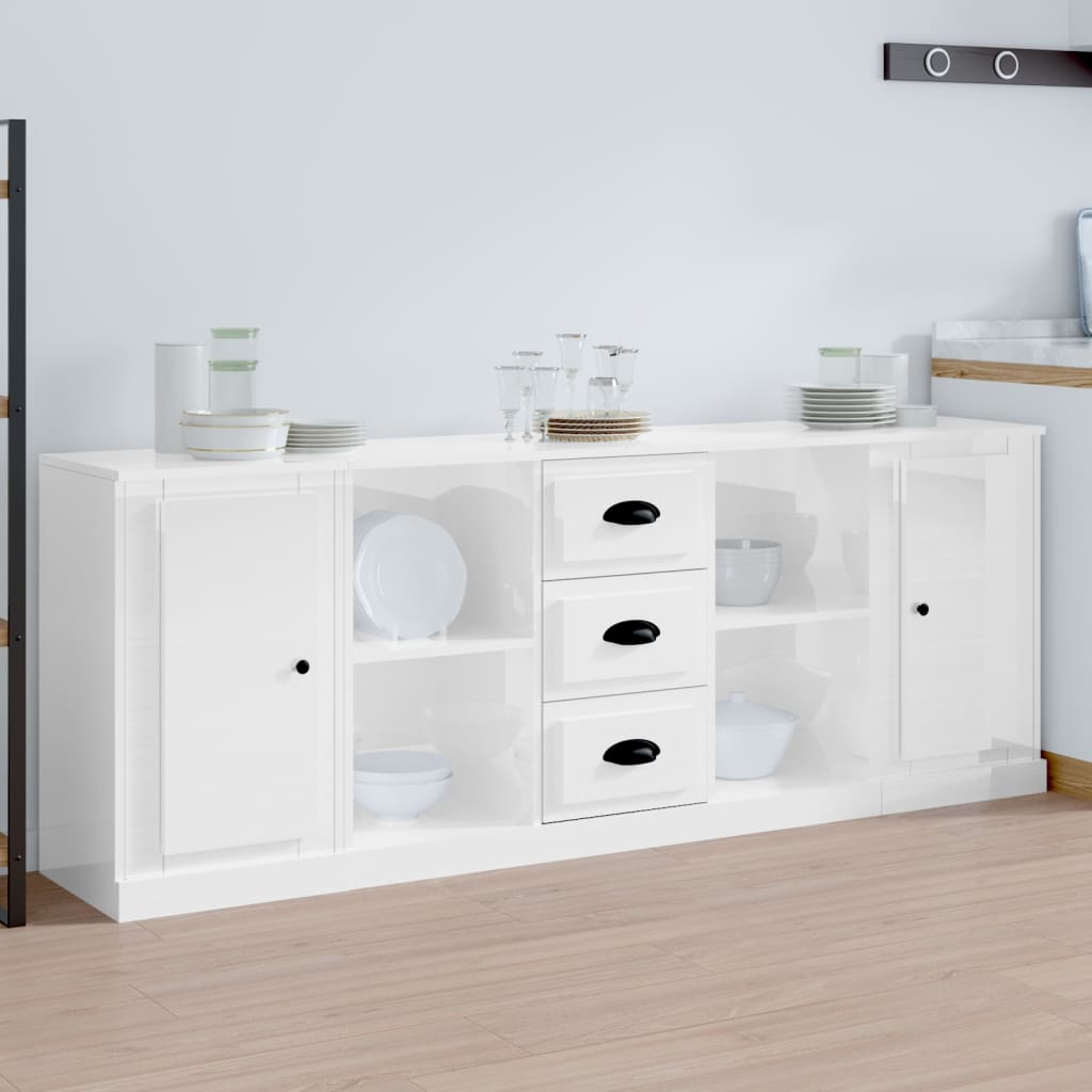 vidaXL Dressoirs 3 st bewerkt hout wit
