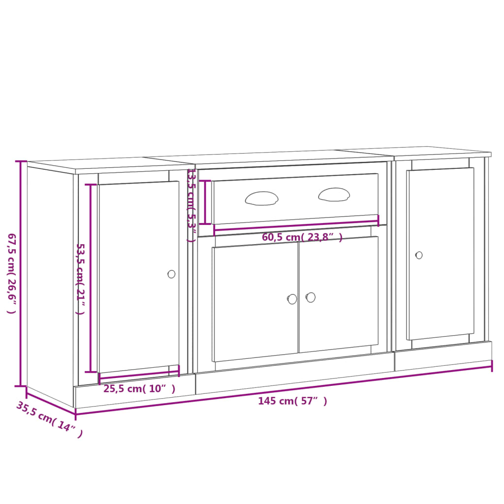 vidaXL Sideboards 3 pcs engineered wood white