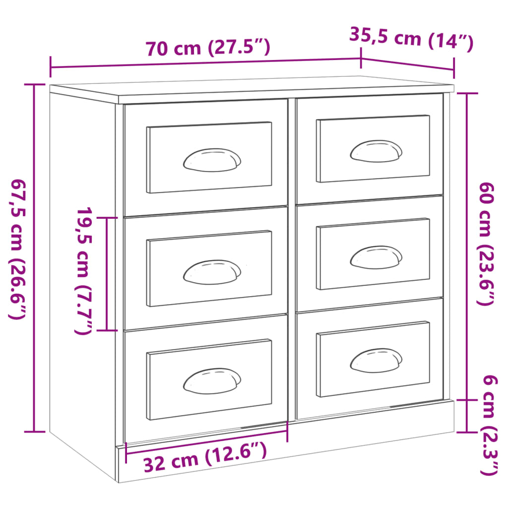 vidaXL Sideboards 3 pcs engineered wood white