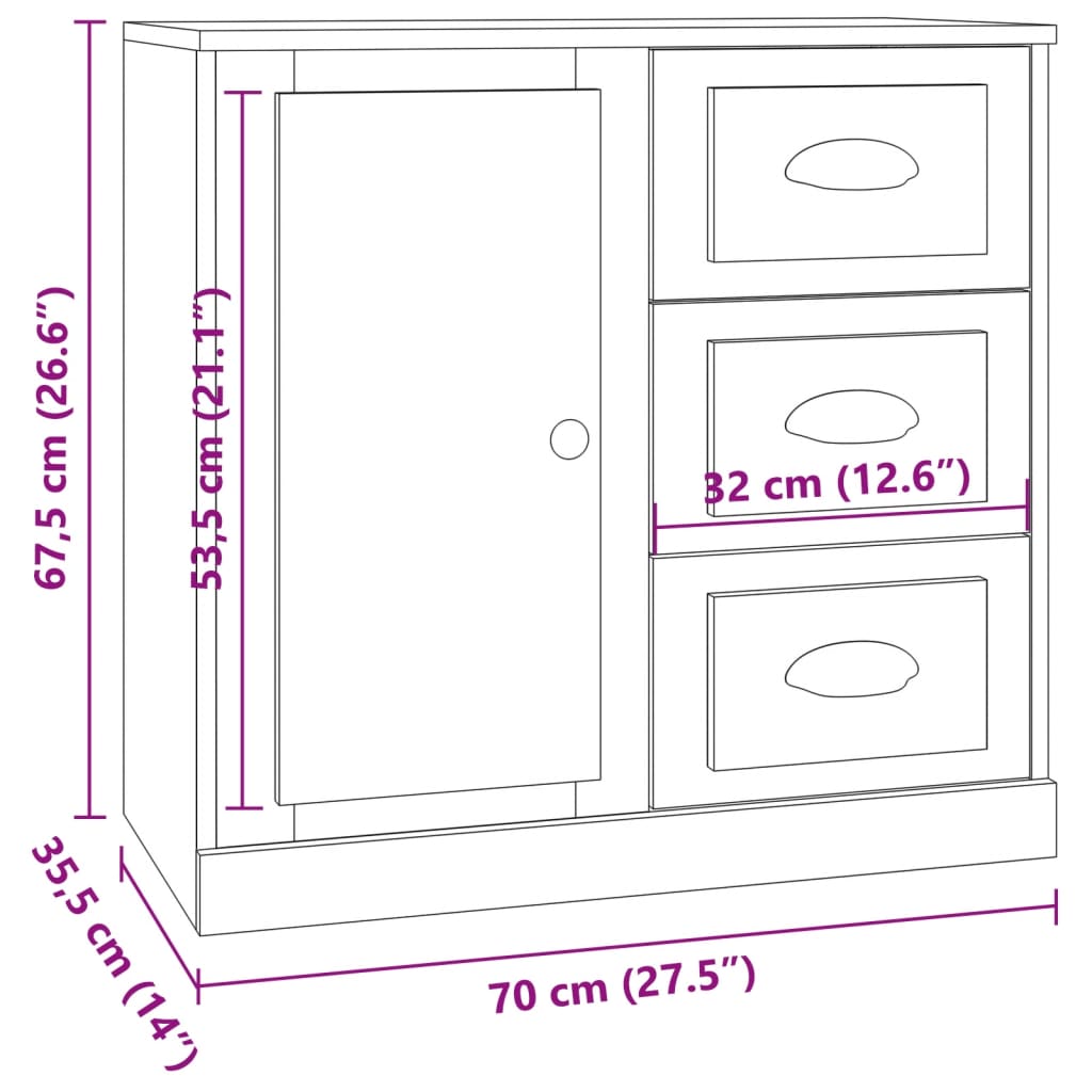 vidaXL Sideboards 3 pcs engineered wood white