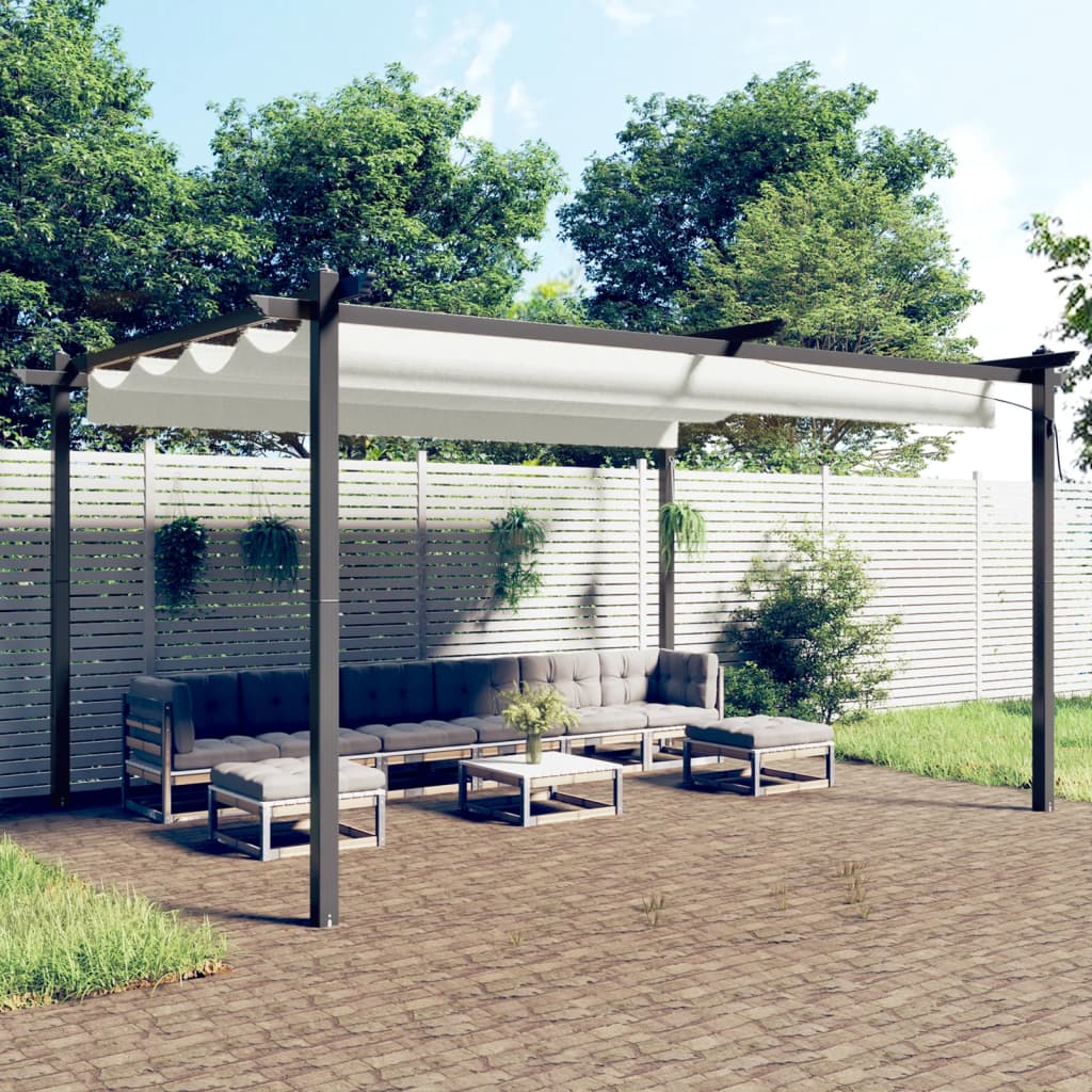 vidaXL Tuinprieel met uittrekbaar dak 3x3 m crèmekleurig