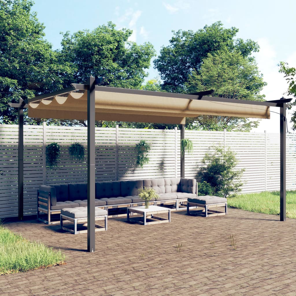 vidaXL Tuinprieel met uittrekbaar dak 3x3 m crèmekleurig