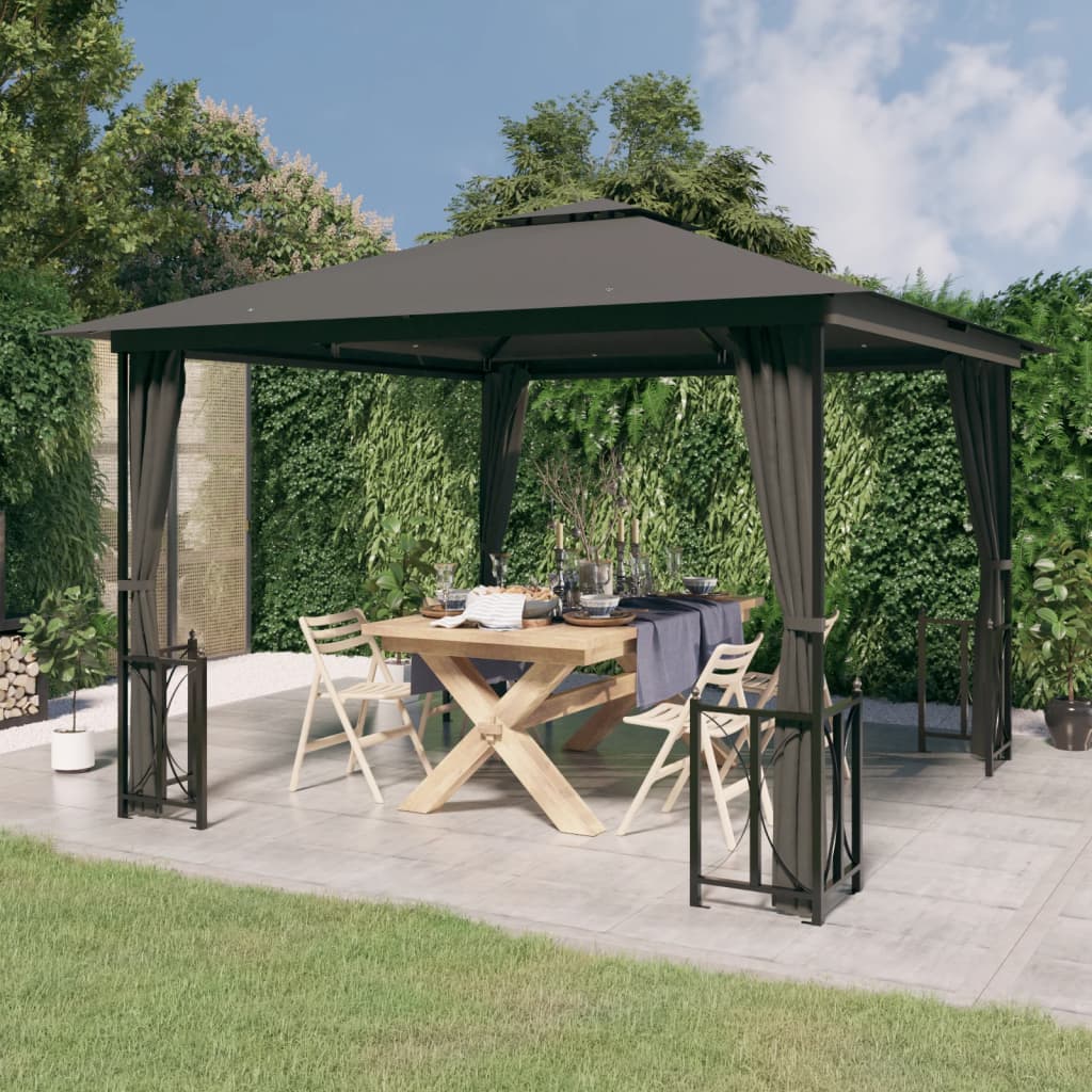 vidaXL Prieel met zijwanden en dubbel dak 3x3 m crèmekleurig