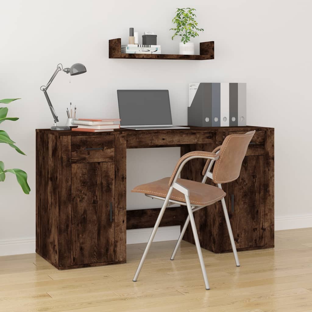 vidaXL Bureau met kast bewerkt hout wit
