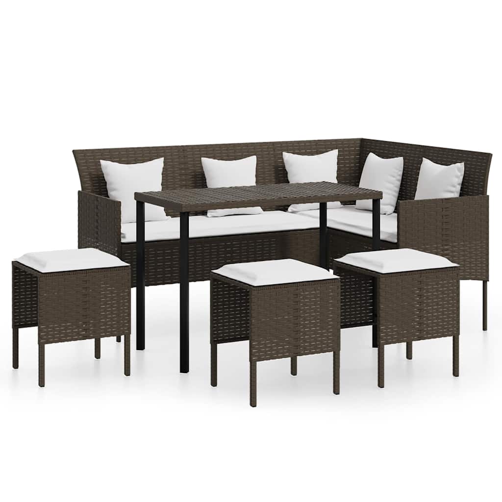 vidaXL 5-piece L-shaped Lounge Set with Cushions Poly Rattan Brown