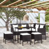 vidaXL 5-piece L-shaped Lounge Set with Cushions Poly Rattan Brown