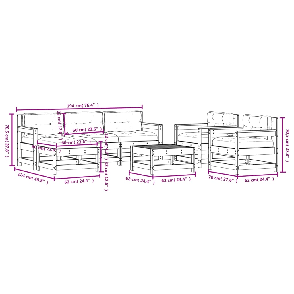 vidaXL 7-Piece Lounge Set with Cushions Solid Teak