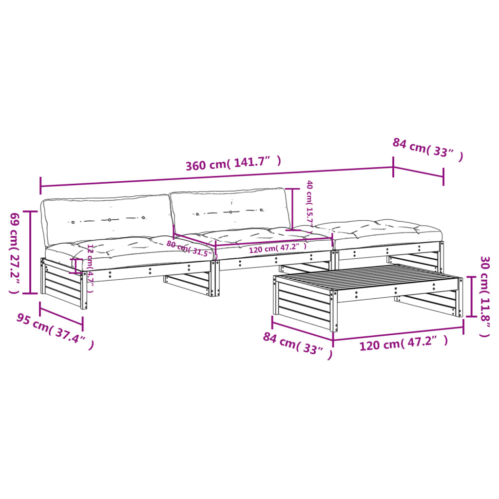 vidaXL 4-Piece Lounge Set with Cushions Solid Wood