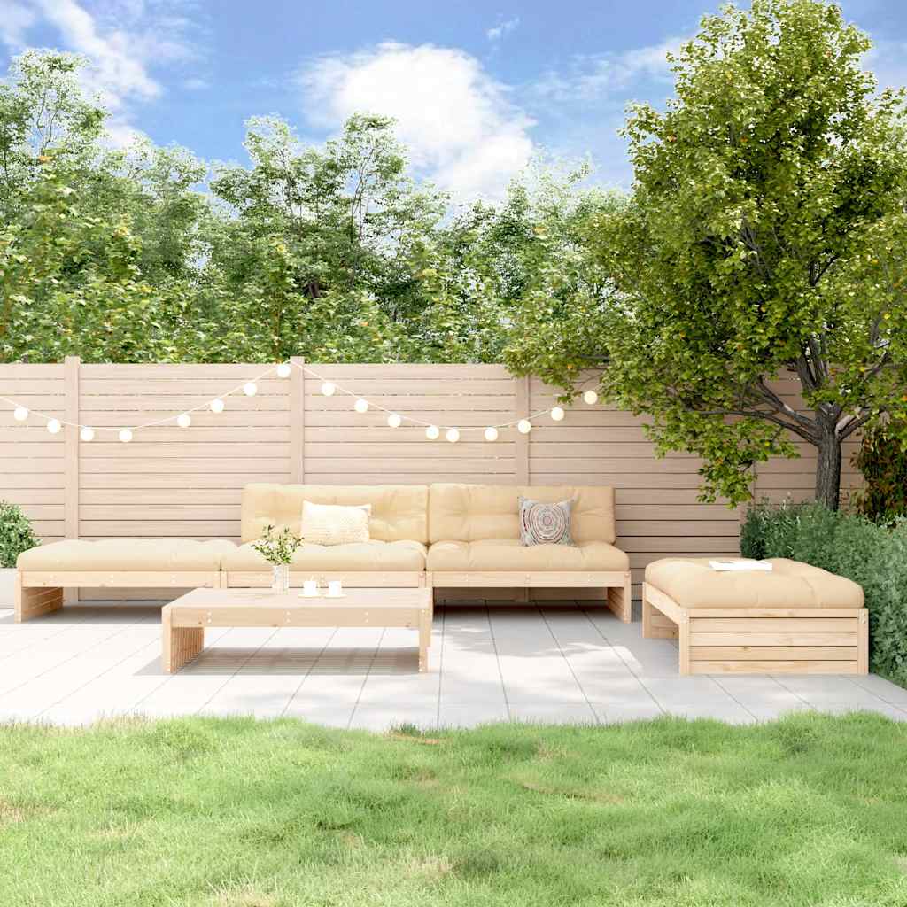 vidaXL 5-delige Loungeset met kussens massief hout