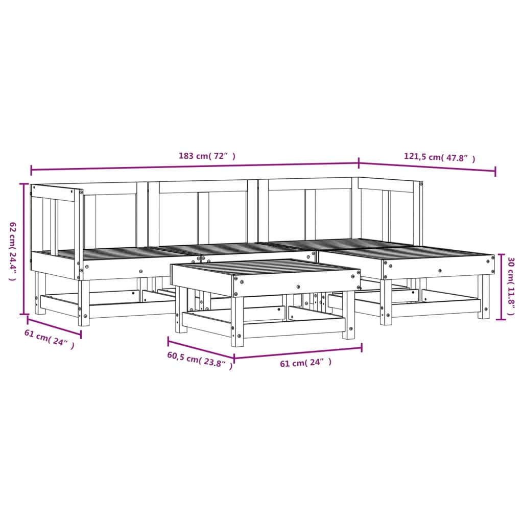 vidaXL 5-Piece Lounge Set Solid Pinewood