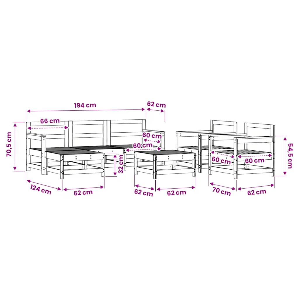 vidaXL 7-Piece Lounge Set Solid Pine Wood