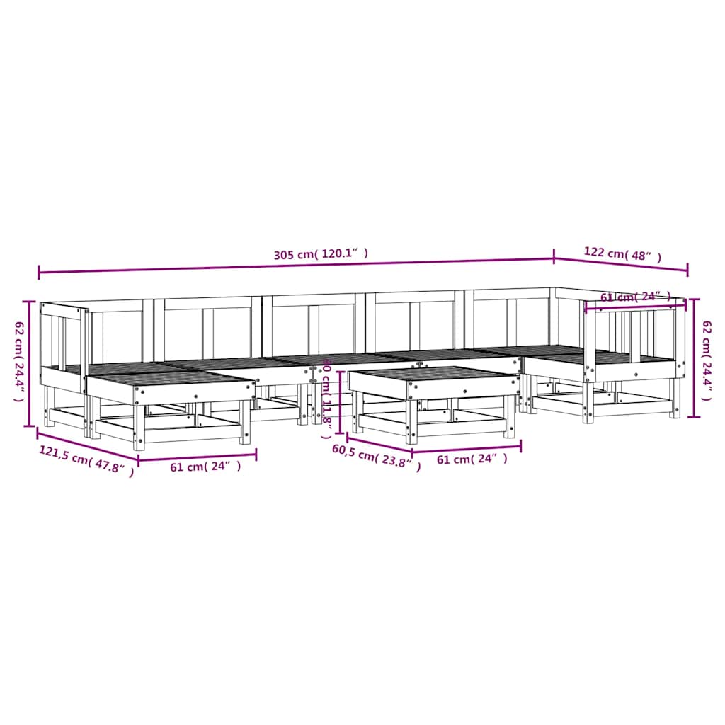 vidaXL 8-delige Loungeset massief grenenhout