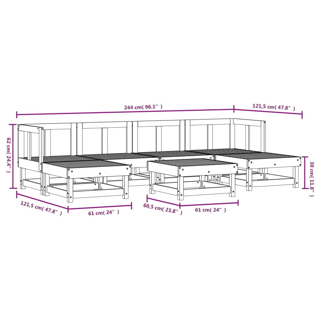 vidaXL 7-delige Loungeset massief grenenhout