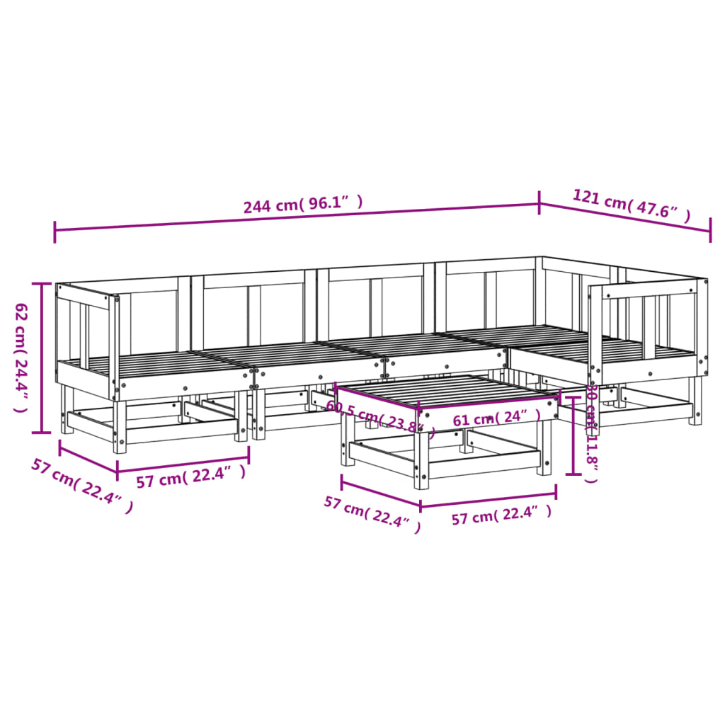 vidaXL 6-delige Loungeset massief grenenhout