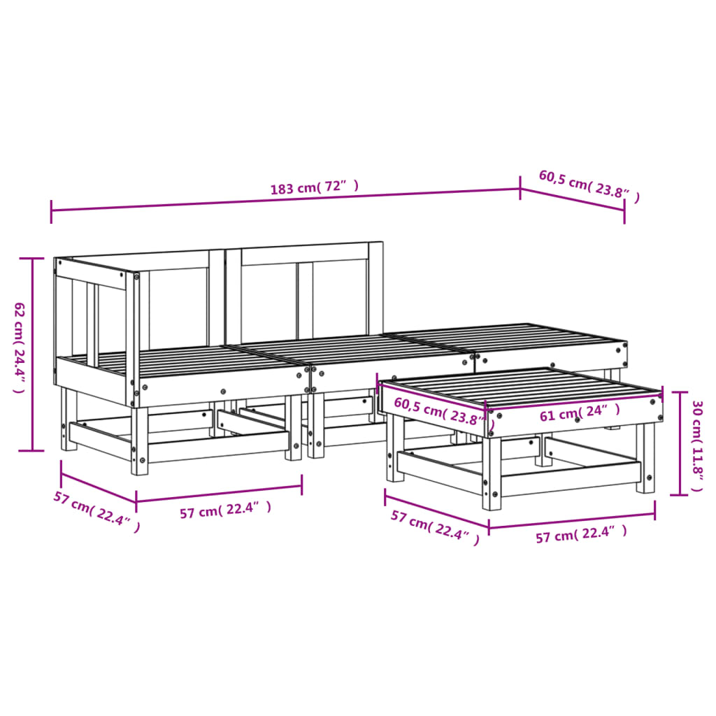 vidaXL 4-Piece Solid Pine Wood Lounge Set