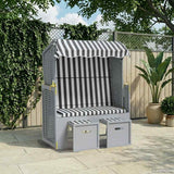 vidaXL Rattan Sun Lounger with Canopy and Solid Wood Grey