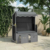 vidaXL Rattan Sun Lounger with Canopy and Solid Wood Grey
