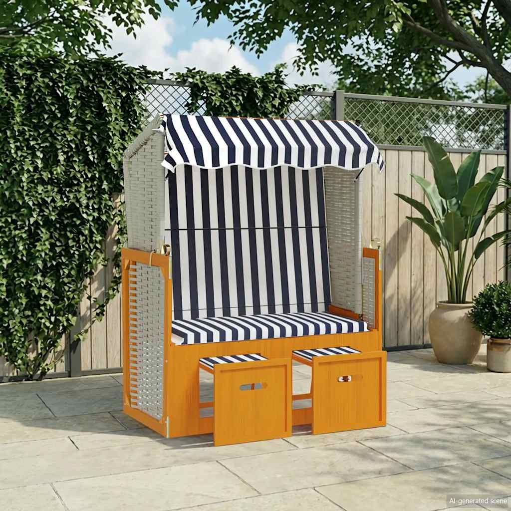vidaXL Rattan Sun Lounger with Canopy and Solid Wood Grey