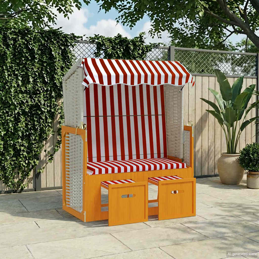 vidaXL Rattan Sun Lounger with Canopy and Solid Wood Grey