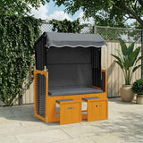 vidaXL Rattan Sun Lounger with Canopy and Solid Wood Grey