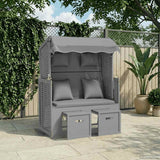 vidaXL Sun Lounger with Cushions Poly Rattan and Solid Wood Grey White