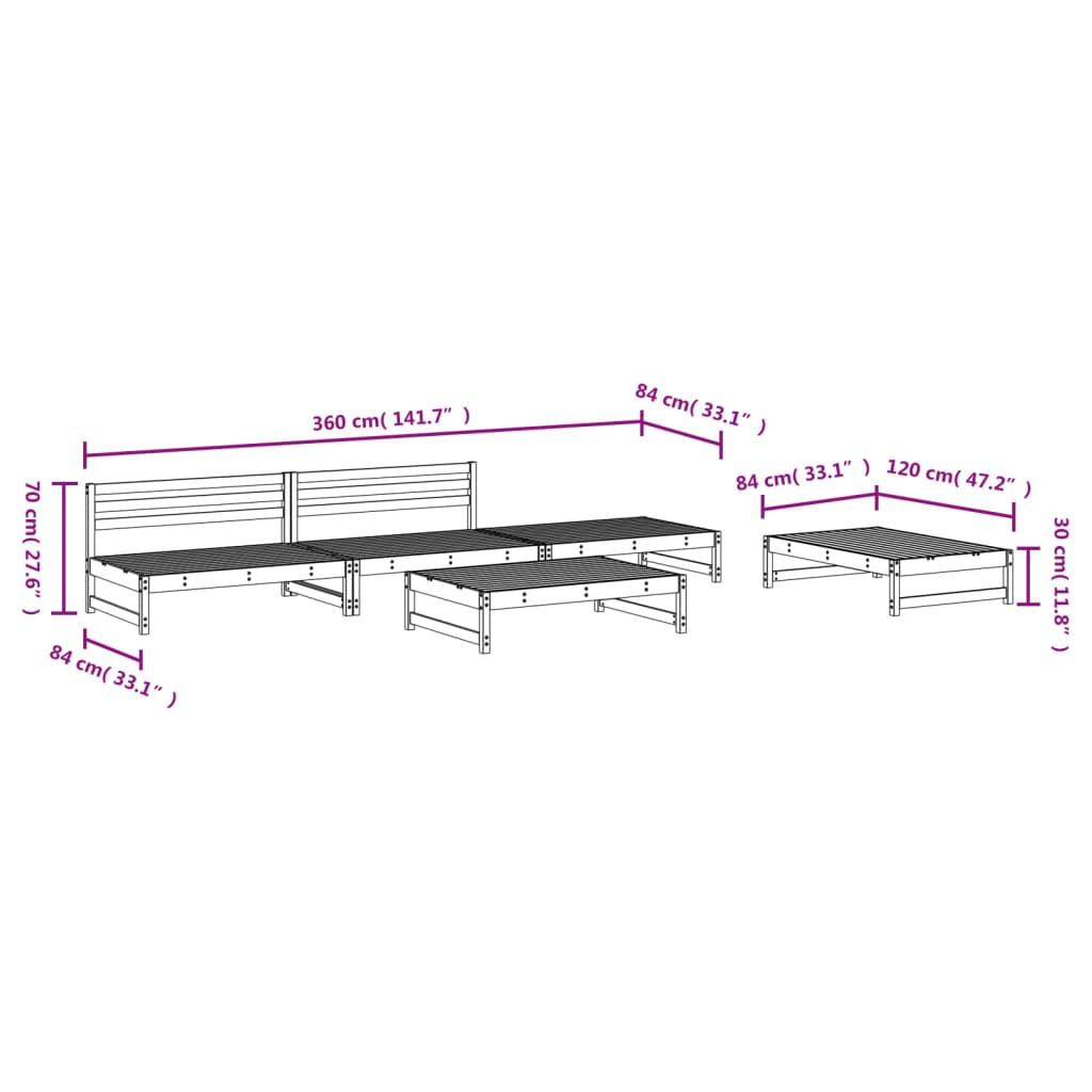 vidaXL 5-Piece Lounge Set Solid Pine Wood
