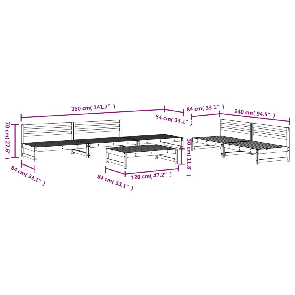 vidaXL 6-delige Loungeset massief grenenhout