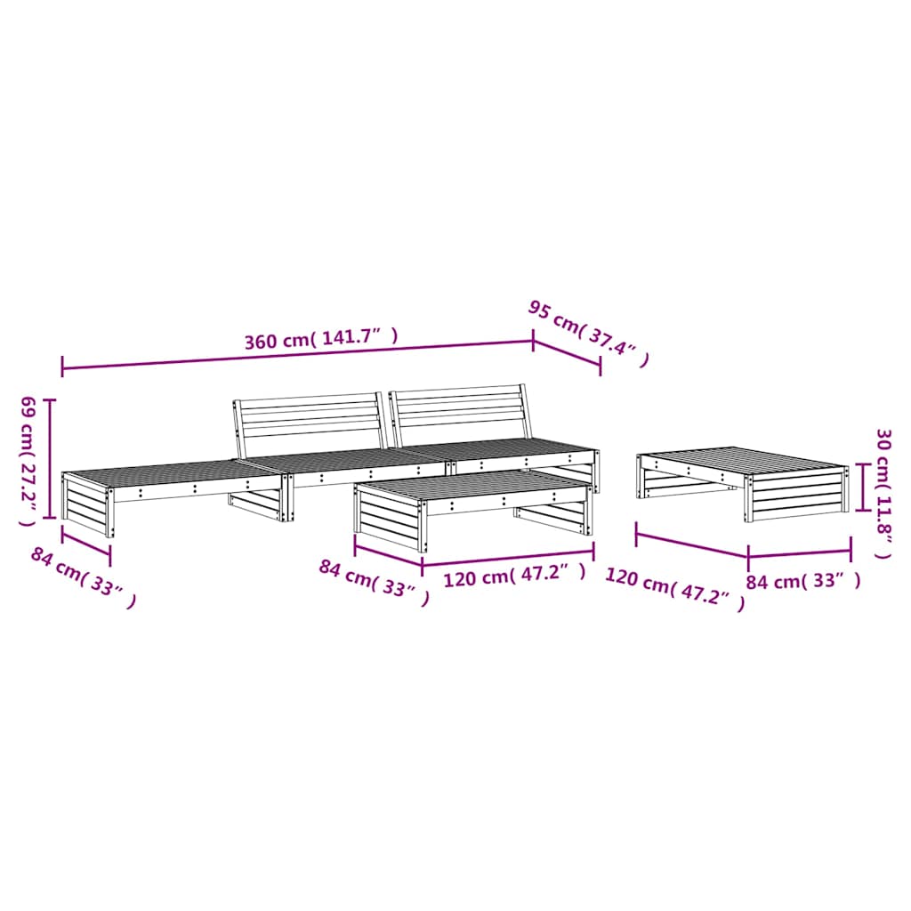 vidaXL 5-delige Loungeset massief grenenhout