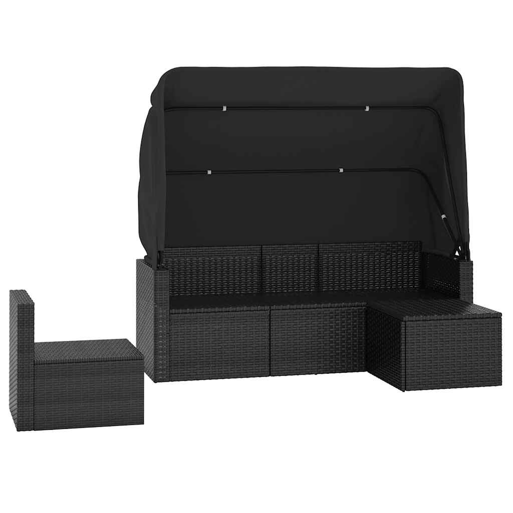 vidaXL 4-delige Loungeset met kussens poly rattan zwart