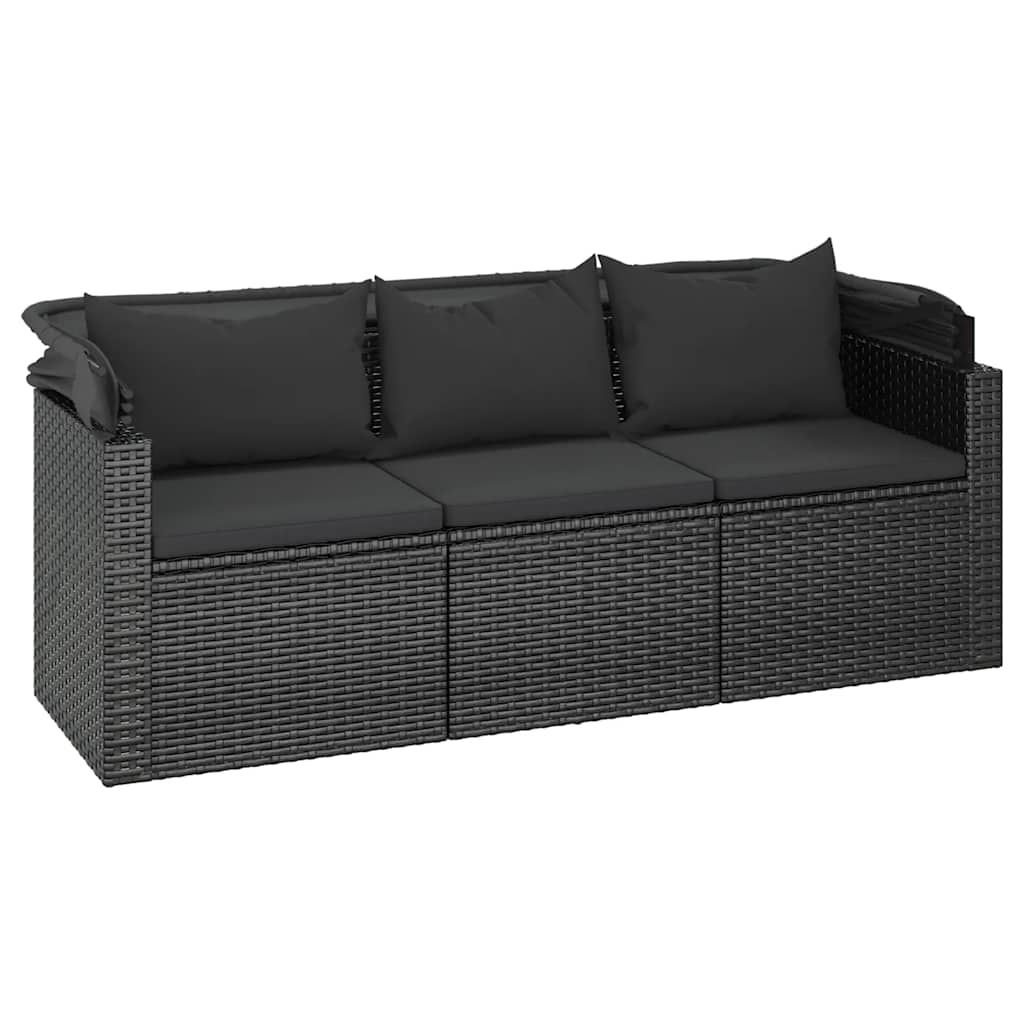 vidaXL 4-delige Loungeset met kussens poly rattan zwart