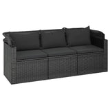 vidaXL 4-delige Loungeset met kussens poly rattan zwart