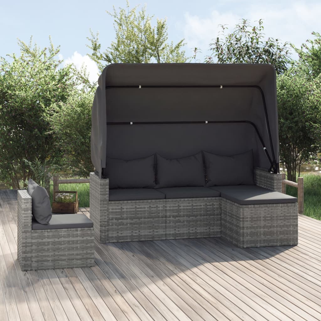 vidaXL 4-delige Loungeset met kussens poly rattan zwart