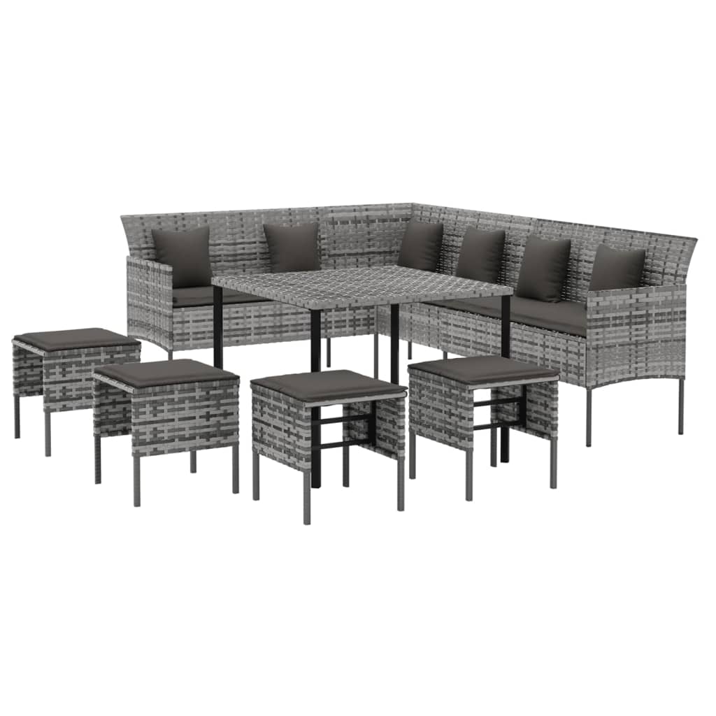vidaXL 6-delige Tuinset met kussens poly rattan zwart