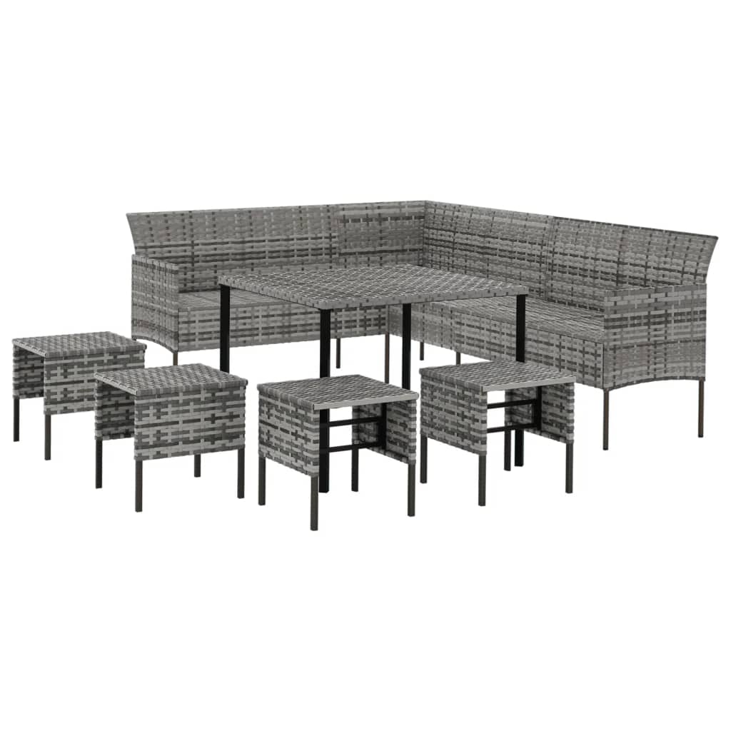 vidaXL 6-delige Tuinset met kussens poly rattan zwart