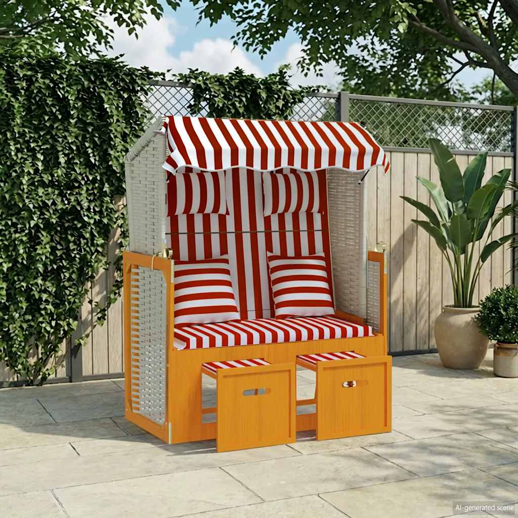 vidaXL Sun Lounger with Cushions Poly Rattan and Solid Wood Grey White