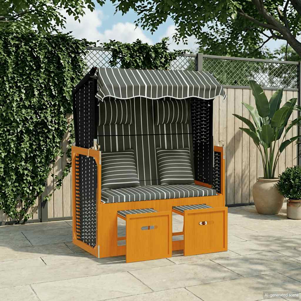 vidaXL Sun Lounger with Cushions Poly Rattan and Solid Wood Grey White